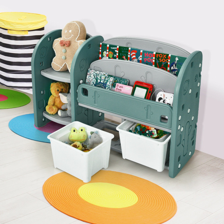 Kids Toy Storage Organizer with 2-Tier Bookshelf and Plastic BinsCostway Gallery View 6 of 12
