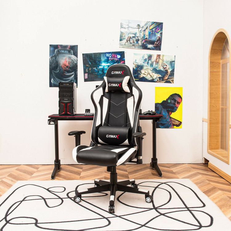 Gaming Chair Adjustable Swivel Racing Style Computer Office Chair-WhiteCostway Gallery View 2 of 12