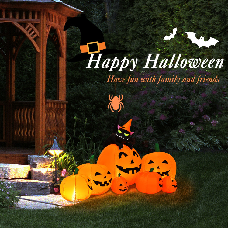 Halloween 7.5 Feet Inflatable Pumpkin Combo with Witch Black CatCostway Gallery View 3 of 12