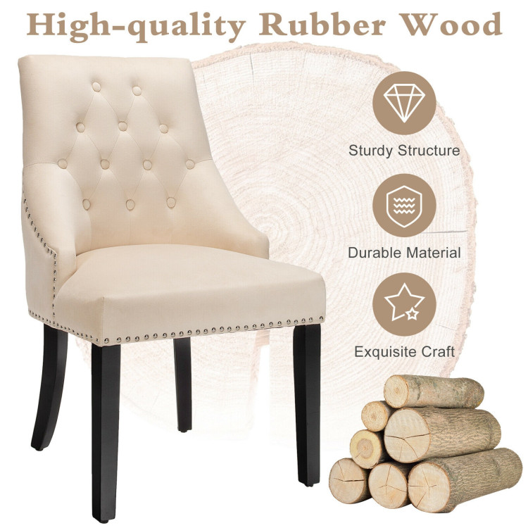 Modern Upholstered Button-Tufted Dining Chair with Naild Trim-BeigeCostway Gallery View 6 of 8