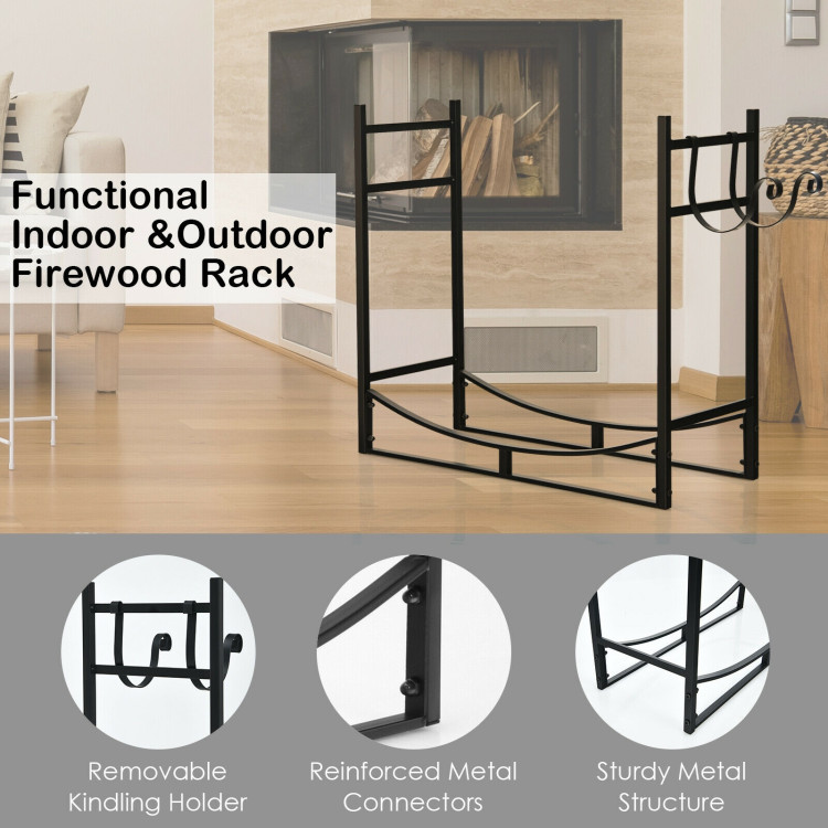 33 Inch Firewood Rack with Removable Kindling Holder Steel Fireplace WoodCostway Gallery View 9 of 12