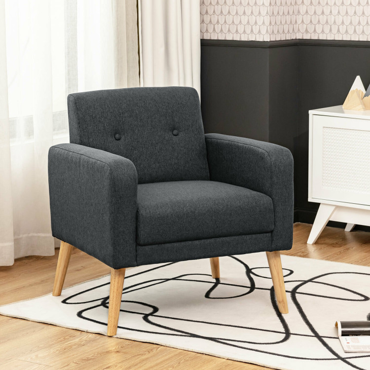 Upholstered Linen Fabric Accent Chair with Stable Rubber Wood Legs-GrayCostway Gallery View 2 of 11