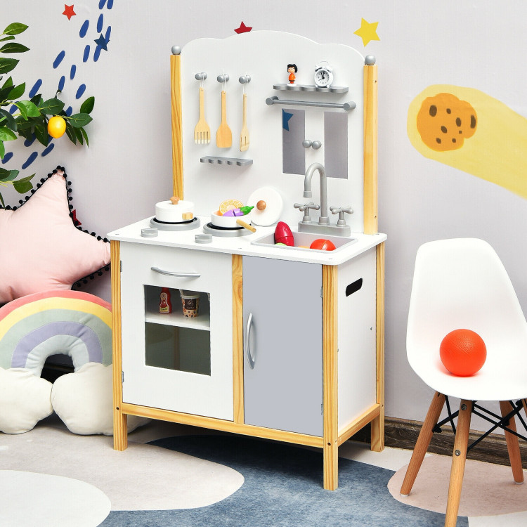 Kids Play Kitchen Set Toddler Pretend Cooking Set with Cabinet and AccessoriesCostway Gallery View 2 of 12