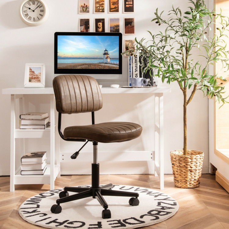 PU Leather Adjustable Office Chair  Swivel Task Chair with Backrest-BrownCostway Gallery View 2 of 12