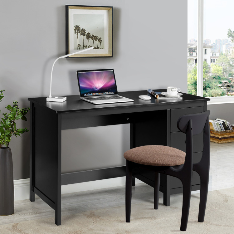 3-Drawer Home Office Study Computer Desk with Spacious Desktop-BlackCostway Gallery View 7 of 12