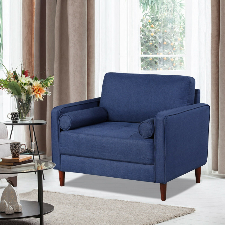 Accent Oversized Linen Club Armchair with Pillows and Rubber Wood LegsCostway Gallery View 7 of 12