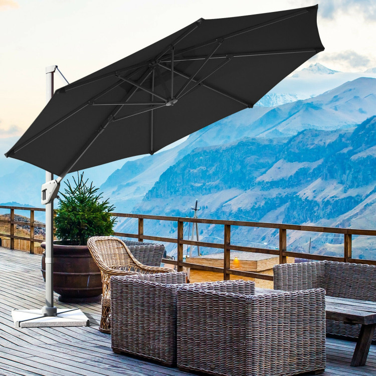 11ft Patio Offset Umbrella with 360° Rotation and Tilt System-GrayCostway Gallery View 6 of 12