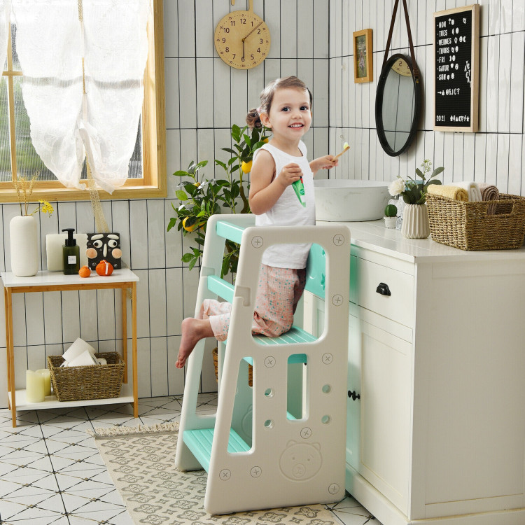 Kids Kitchen Step Stool with Double Safety Rails -GreenCostway Gallery View 2 of 11
