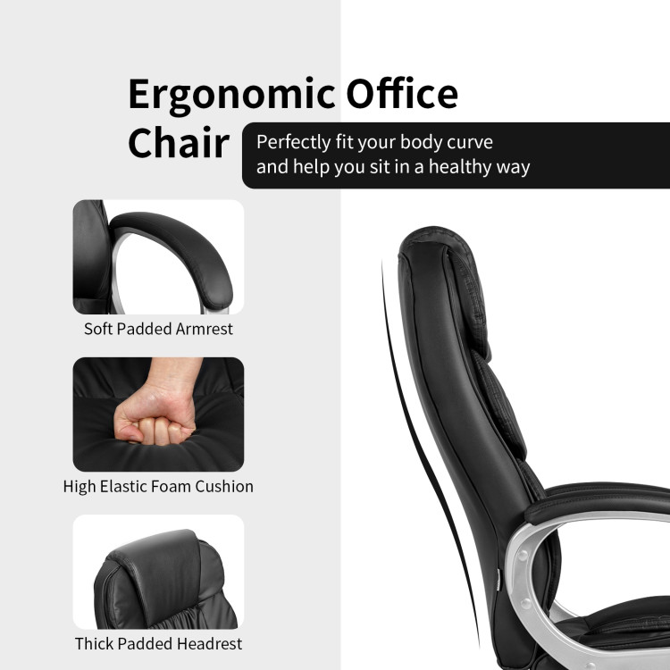 Ergonomic Office High Back Leather Adjustable Chair -BlackCostway Gallery View 6 of 10