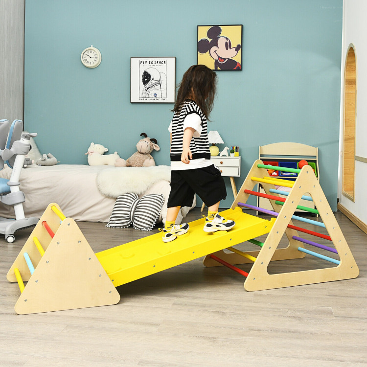 3 in 1 Wooden Set of 2 Triangle Climber with Ramp for SlidCostway Gallery View 1 of 12