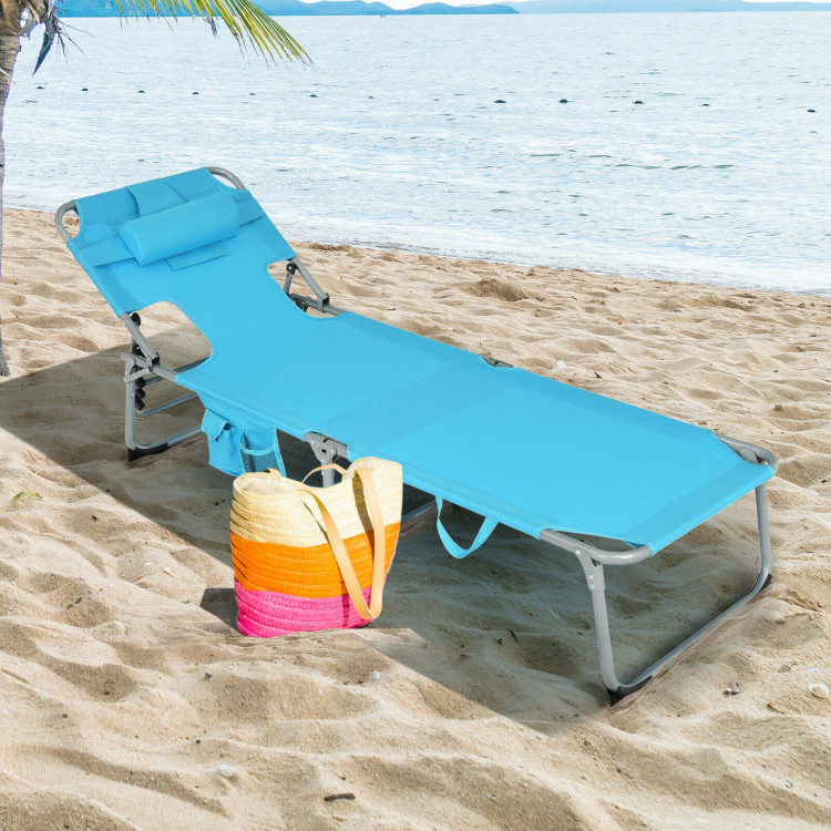 Folding Beach Lounge Chair with Pillow for Outdoor-TurquoiseCostway Gallery View 2 of 9