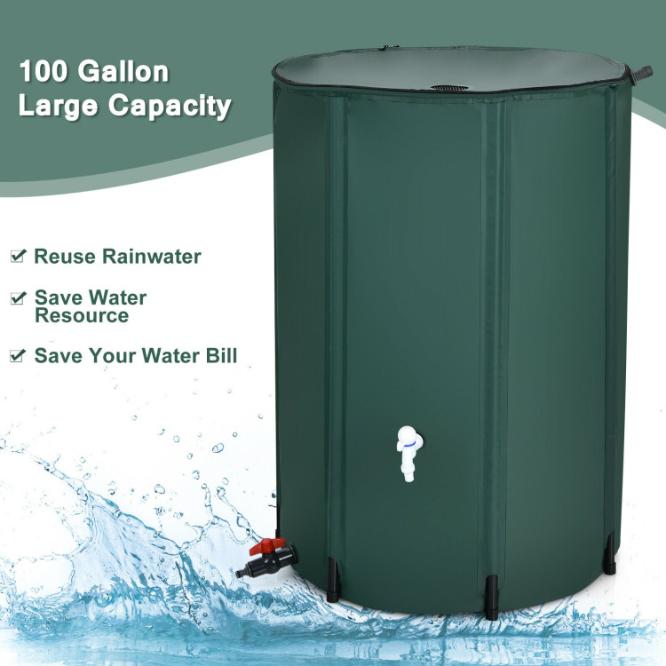 100 Gallon Portable Rain Barrel Water Collector Tank with Spigot Filter - Gallery View 5 of 10