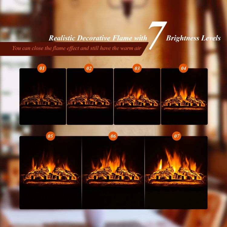 18-Inch Electric Fireplace Insert Freestanding and Recessed Heater Log Flame RemoteCostway Gallery View 6 of 11
