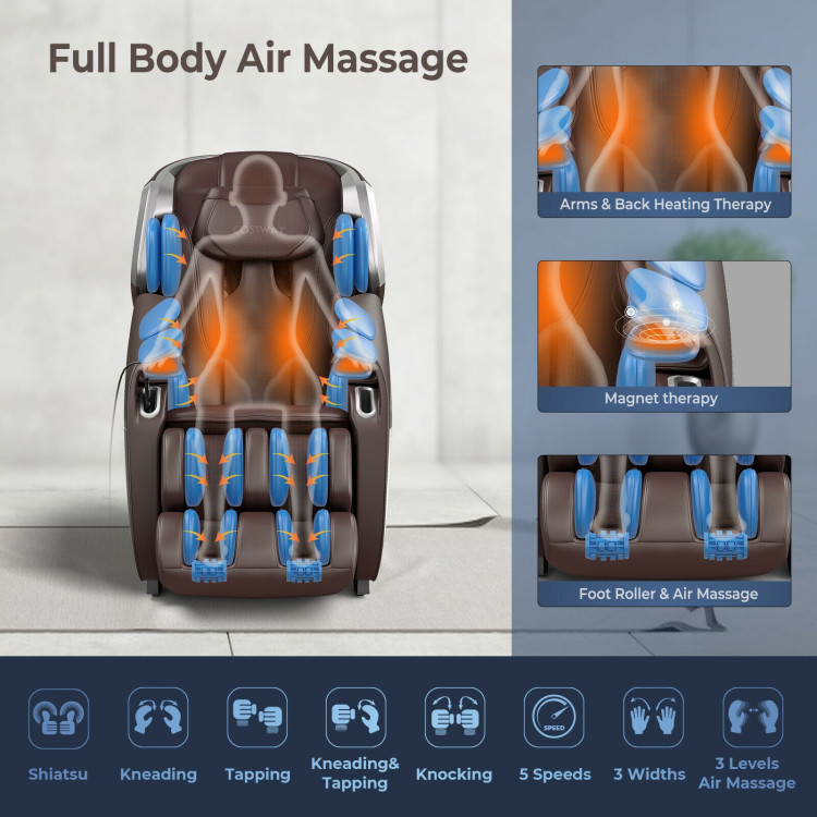 Full Body Zero Gravity Massage Chair with SL Track Voice Control Heat-BrownCostway Gallery View 5 of 12