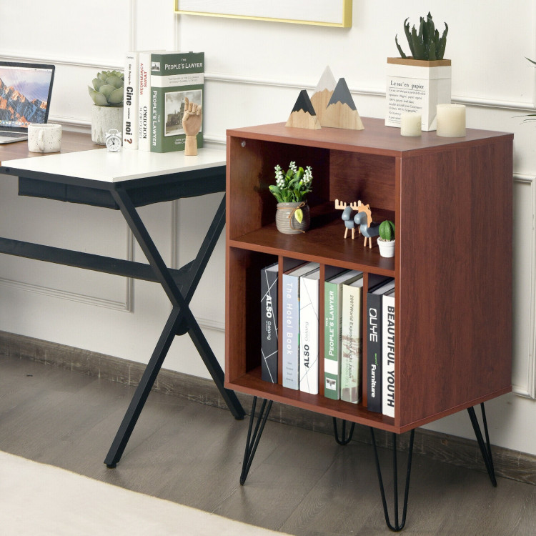 Freestanding Record Player Stand Record Storage Cabinet with Metal LegsCostway Gallery View 6 of 12