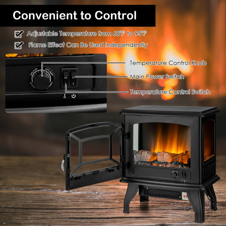 Freestanding Fireplace Heater with Realistic Dancing Flame Effect-BlackCostway Gallery View 2 of 9