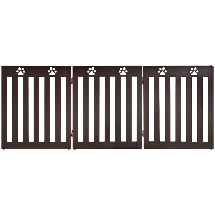 24 Inch Folding Wooden Freestanding Dog Gate with 360° Flexible Hinge for Pet-Dark BrownCostway Gallery View 1 of 13