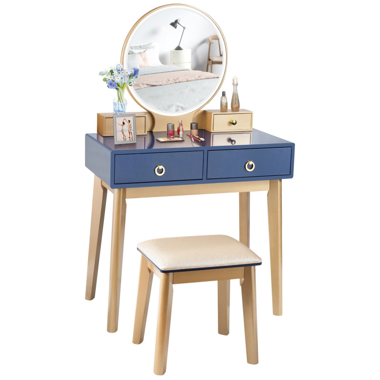 Makeup Vanity Table Set 3 Color Lighting Dressing Table-BlueCostway Gallery View 9 of 13