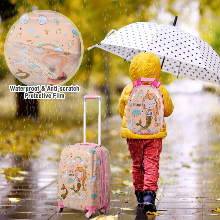 2PC Kids Luggage Set Rolling Suitcase & Backpack-PinkCostway Gallery View 3 of 9