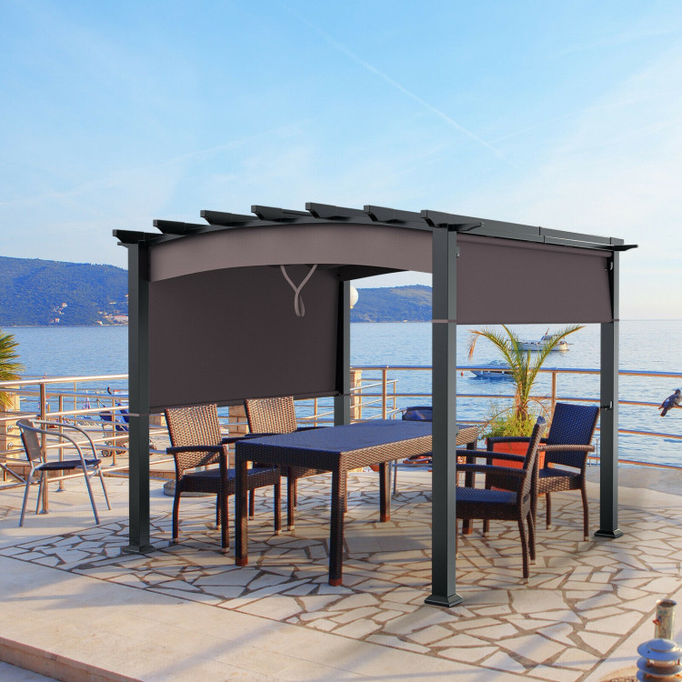 10 x 10 Feet Outdoor Retractable Pergola with Adjustable Sliding Sun Shade Canopy-BrownCostway Gallery View 6 of 10