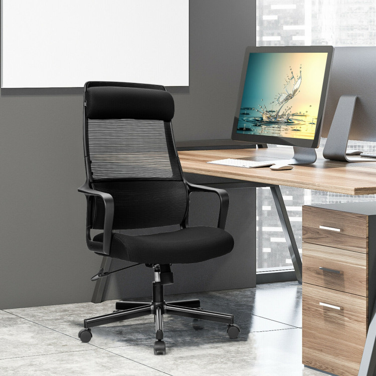 Adjustable Mesh Office Chair with Heating Support Headrest-BlackCostway Gallery View 6 of 10