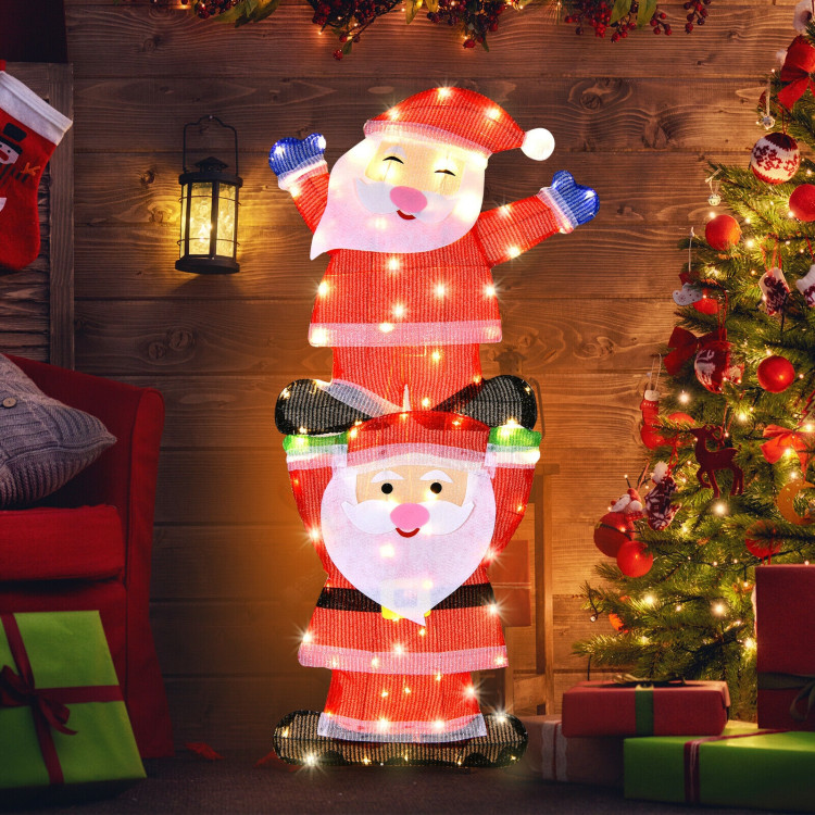 LED Double Santa Yard Christmas Decoration with String Lights and StakesCostway Gallery View 6 of 10