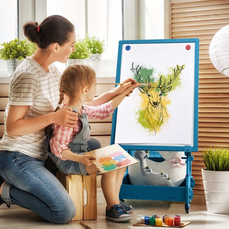 Kids Art Easel with Chair and 3-Level Adjustable Whiteboard-Multicolor | Costway