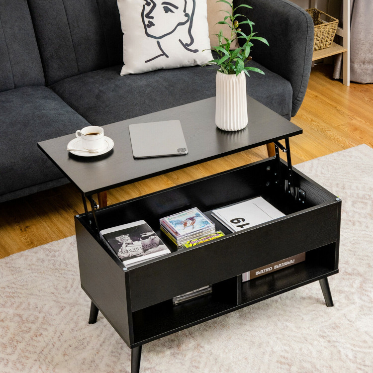 31.5 Inch Lift Top Coffee Table with Hidden Compartment and 2 Storage Shelves-BlackCostway Gallery View 1 of 12