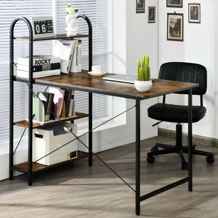48-Inch Reversible Computer Desk with Storage Shelf-Rustic BrownCostway Gallery View 7 of 12