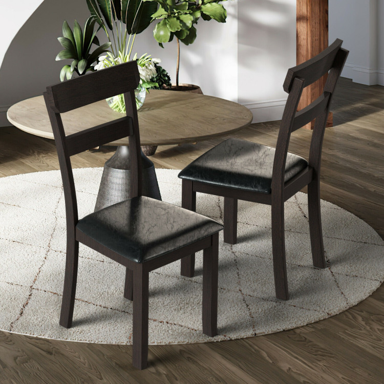 Set of 2 Dining Chairs With Rubber Wood Frame and Upholstered Faux Leather SeatCostway Gallery View 2 of 11