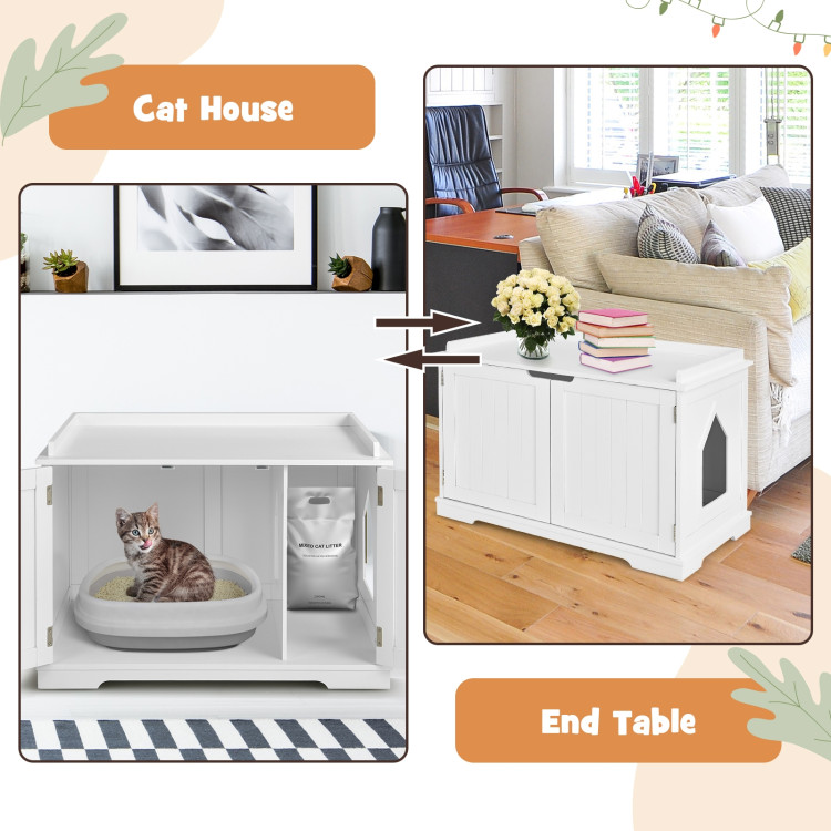 Large Cat Litter Box Enclosure for 2 Cats, Modern Wood Stackable Cat  Washroom Storage Cabinet Bench End Table Furniture with Removable Litter  Catcher Box