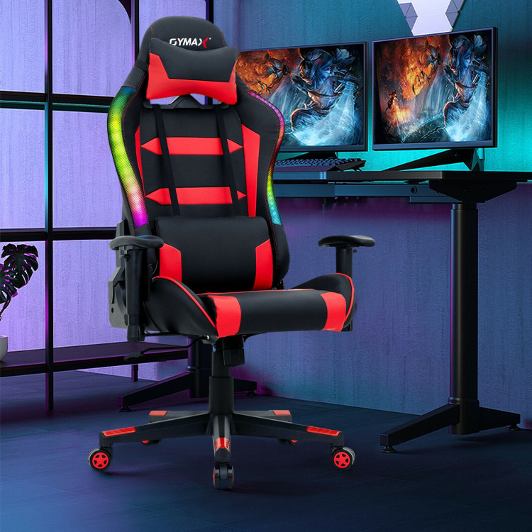 Adjustable Swivel Gaming Chair with LED Lights and Remote-RedCostway Gallery View 2 of 13