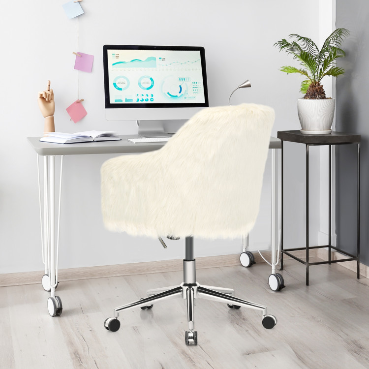 Modern Fluffy Faux Fur Vanity Office Chair for Teens Girls-BeigeCostway Gallery View 6 of 12