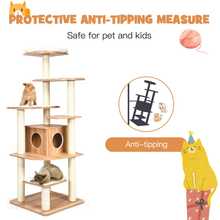 Wood Multi-Layer Platform Cat Tree with Scratch Resistant RopeCostway Gallery View 10 of 12