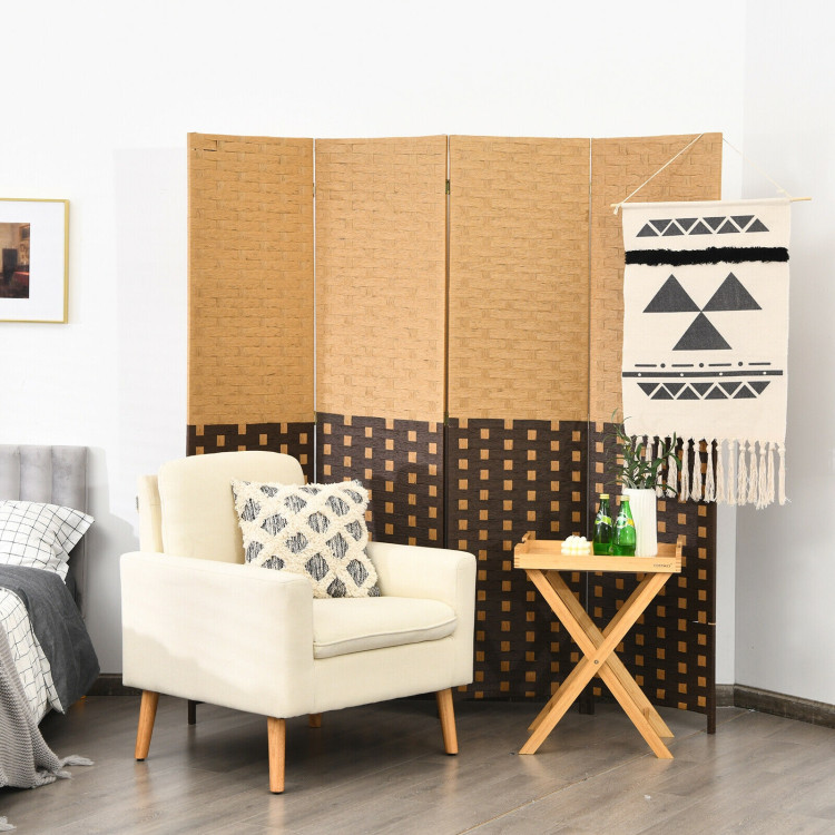 4 Panel Portable Folding Hand-Woven Wall Divider Suitable for Home Office-BrownCostway Gallery View 2 of 10