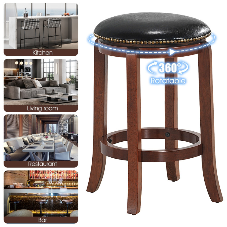 360 Degree Swivel Wooden Backless Bar Stool with Foot Rest and Cushioned Seat-24 inchesCostway Gallery View 3 of 9