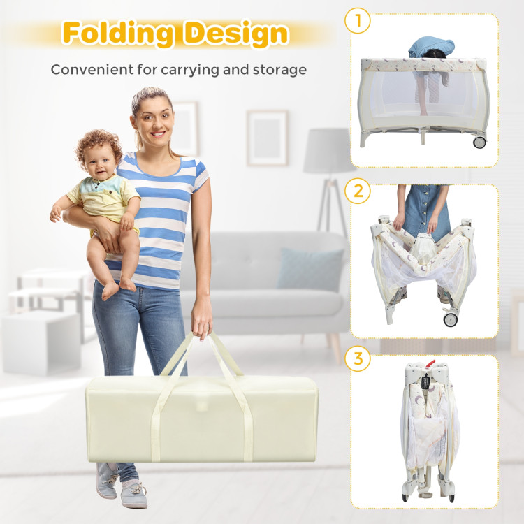Portable Foldable Baby Playard Nursery Center with Changing Station-BeigeCostway Gallery View 5 of 10