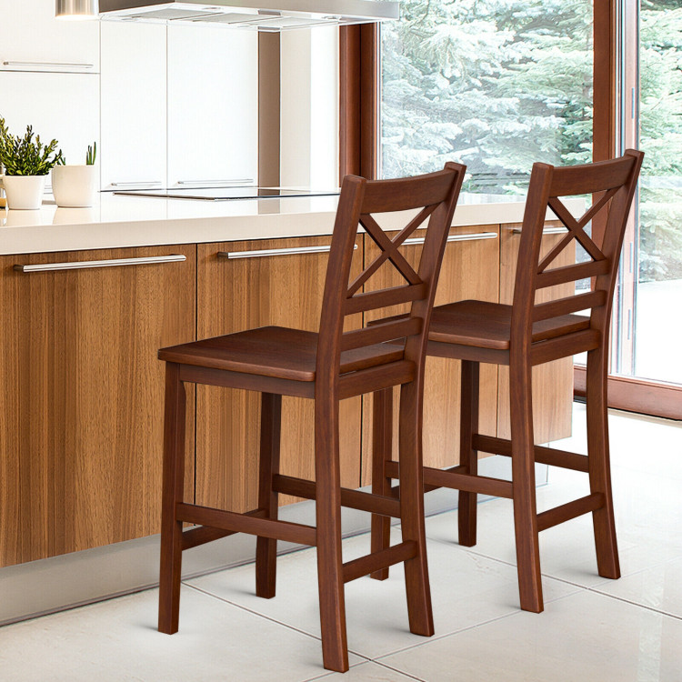 Set of 2 Bar Stools 24 Inch Counter Height Chairs with Rubber Wood LegsCostway Gallery View 2 of 8