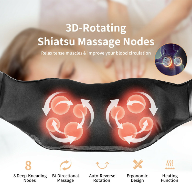 Shiatsu Neck Massager with Heat and Deep Tissue 3D-Kneading-BlackCostway Gallery View 8 of 10
