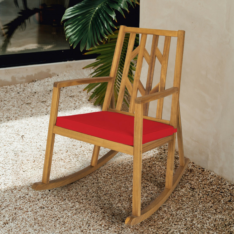 Patio Acacia Wood Rocking Chair Sofa with Armrest and Cushion for Garden and Deck-RedCostway Gallery View 2 of 10