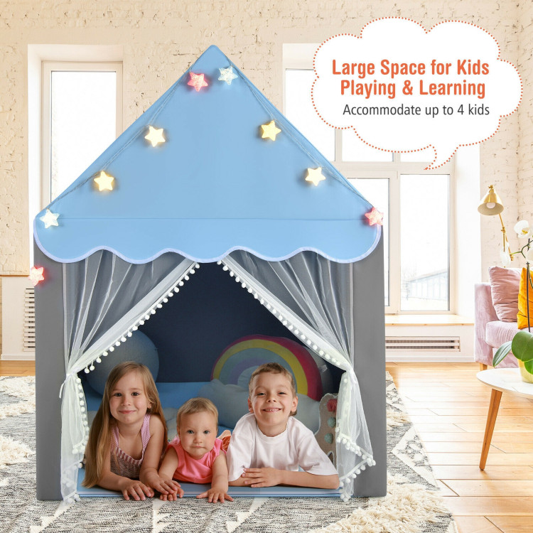 Kids Playhouse Tent with Star Lights and Mat-BlueCostway Gallery View 8 of 12