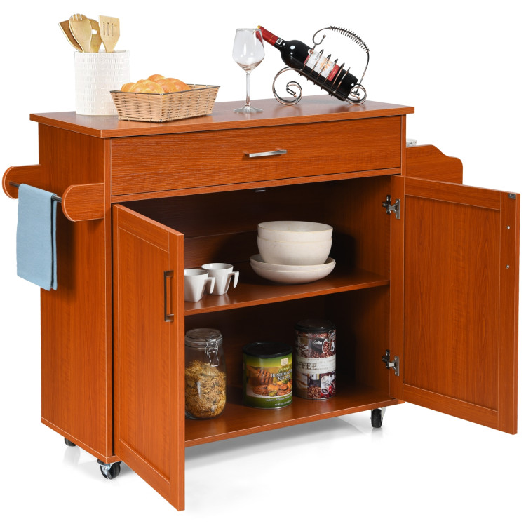 Rolling Kitchen Island Cart with Towel and Spice Rack-CherryCostway Gallery View 8 of 12