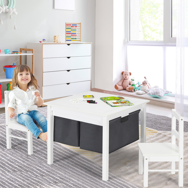 2-in-1 Kids Activity Table and 2 Chairs Set with Storage Building Block Table-WhiteCostway Gallery View 6 of 12