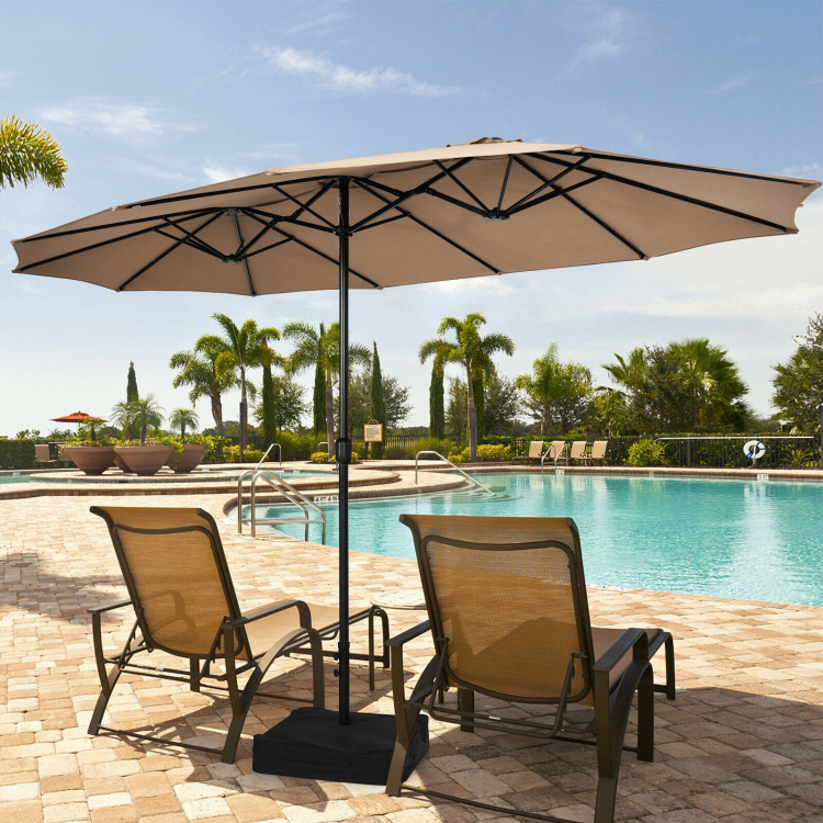 15 Feet Double-Sided Twin Patio Umbrella with Crank and Base-BrownCostway Gallery View 2 of 11