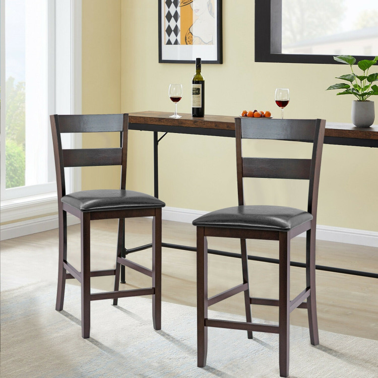 2-Pieces Upholstered Bar Stools Counter Height Chairs with PU Leather CoverCostway Gallery View 2 of 9