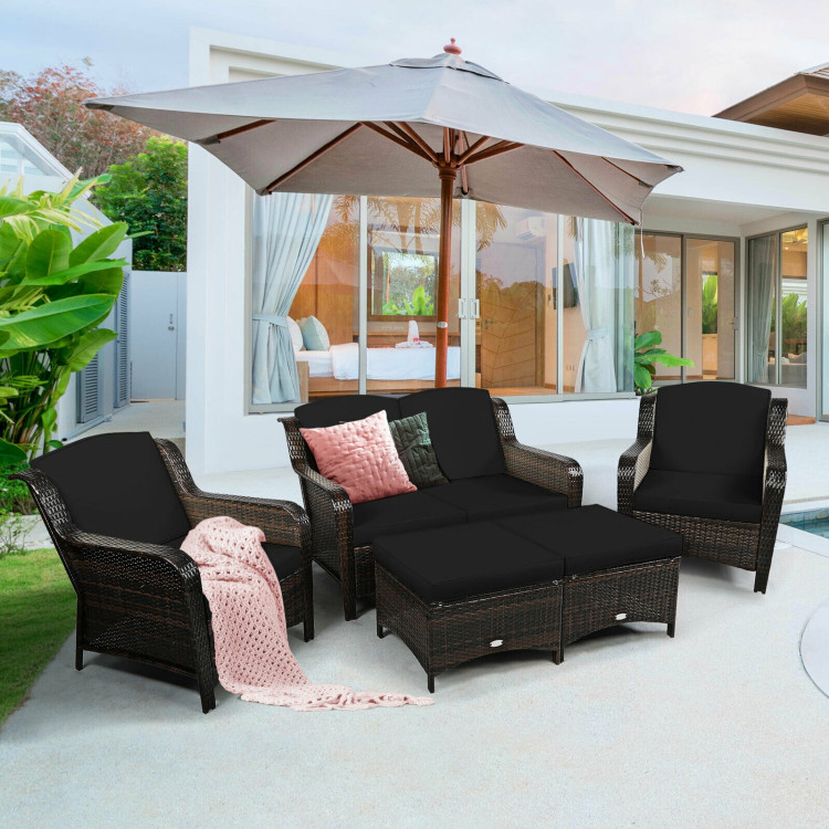 5 Pieces Patio Rattan Sofa Set with Cushion and Ottoman-BlackCostway Gallery View 6 of 12