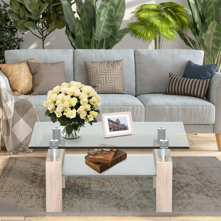 Rectangle Glass Coffee Table with Metal Legs for Living Room-NaturalCostway Gallery View 6 of 10