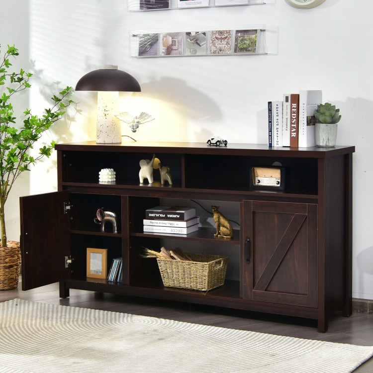 59 Inch TV Stand Media Center Console Cabinet with Barn Door for TV's 65 Inch-BrownCostway Gallery View 7 of 10