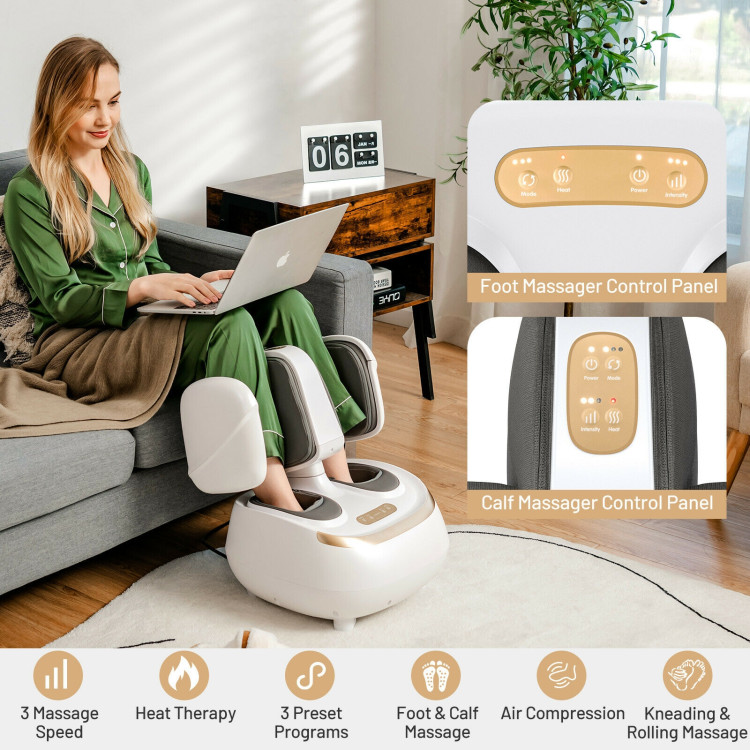 2-in-1 Foot and Calf Massager with Heat Function-WhiteCostway Gallery View 3 of 9