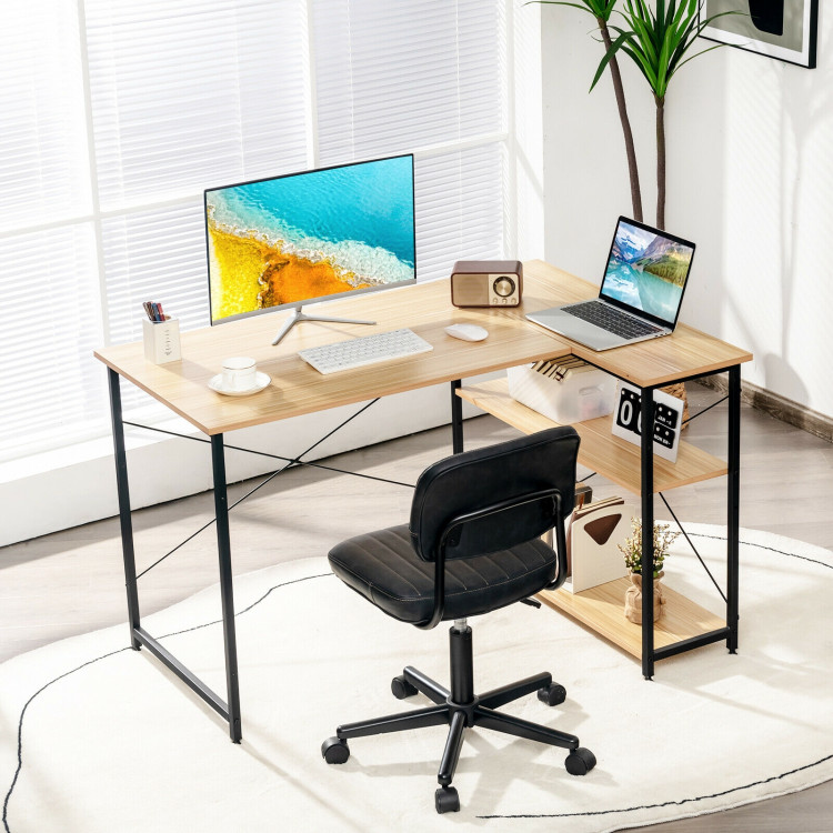 48 Inch Reversible L Shaped Computer Desk with Adjustable Shelf-NaturalCostway Gallery View 6 of 11